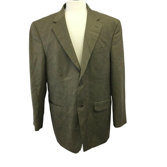 Stafford Suit Jacket Blazer Sports Coat Mens 44R Brown Herringbone Wool Blend - Picture 1 of 7